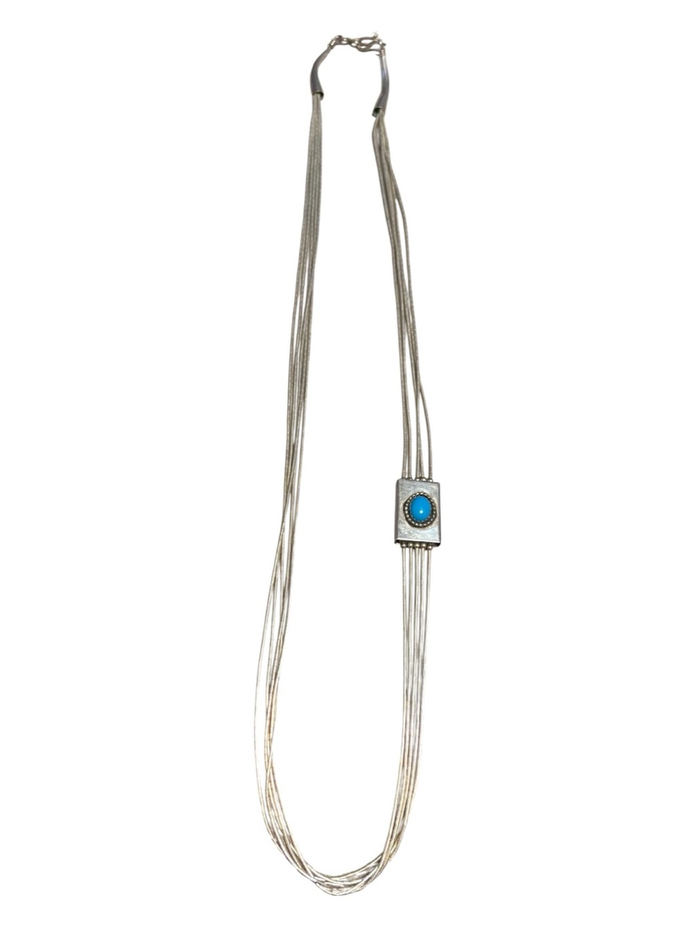 Sterling Silver Multi-Strand Necklace with Turquoise Cabochon